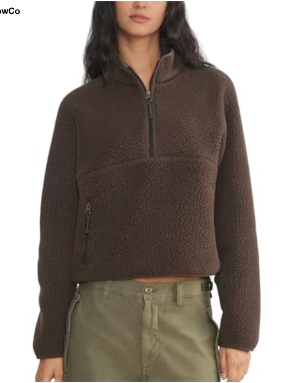 Fleece Pullover Sweatshirt Cropped Half Zip Fuzzy Jacket with Pockets